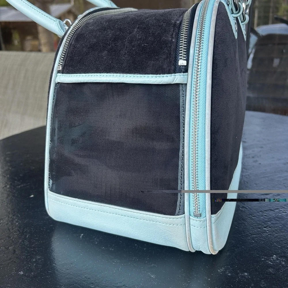 Rare Vintage Y2K Juicy Couture Dog Carrier Ice Blue Velour Blingy Bowling Bag Sm